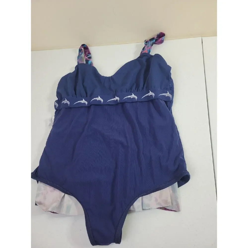 Dolfin Blue Ikat Ruffle Tiered One Piece Beach Swimdress Women's Size 48/22